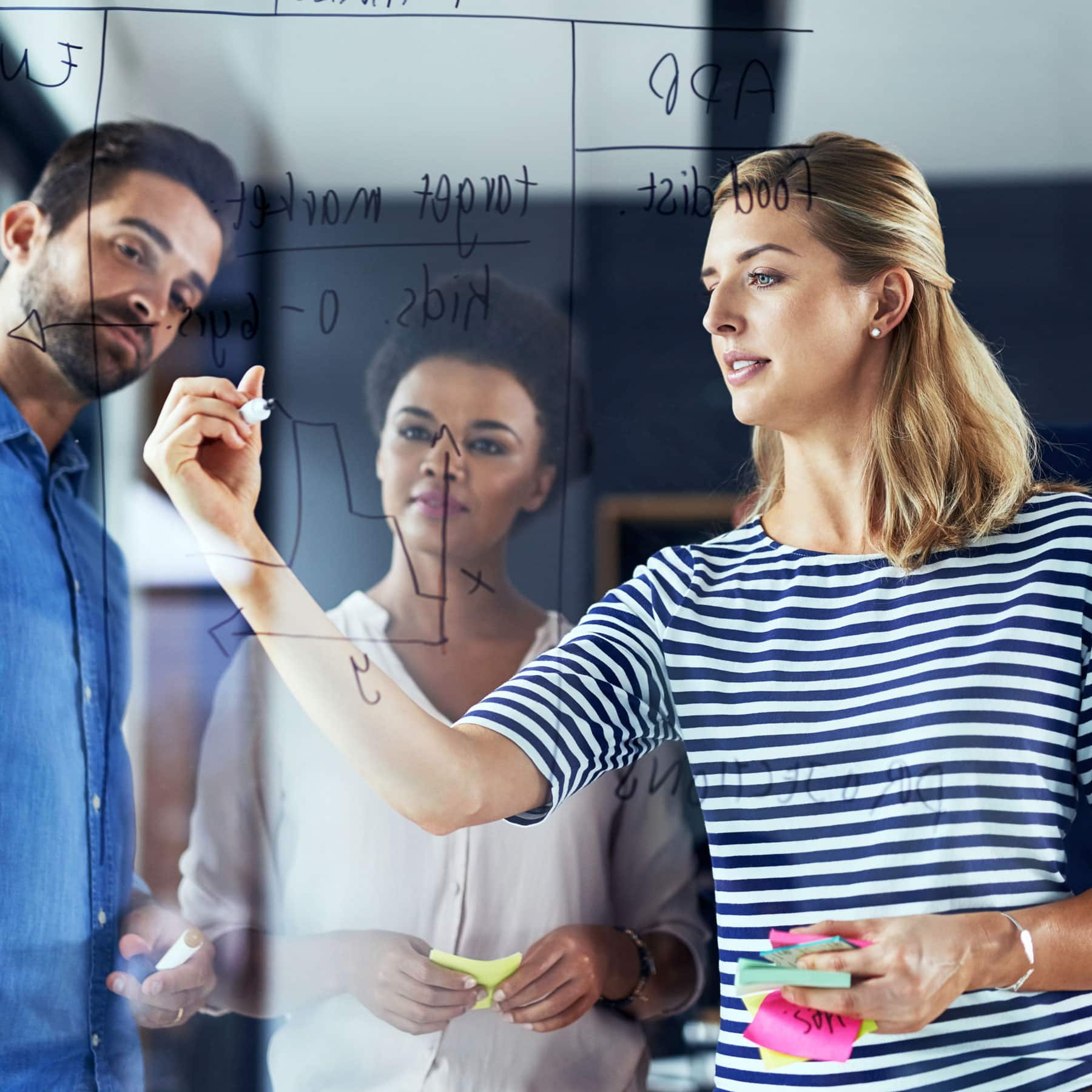 マーケティングの知識を教える女性。